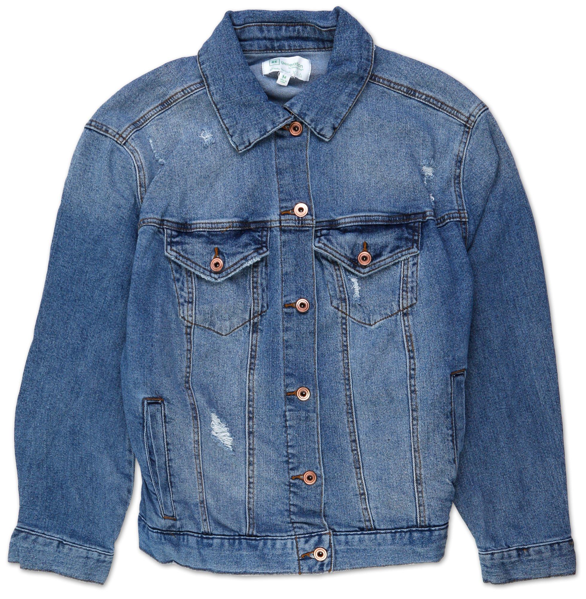 juniors distressed denim jacket