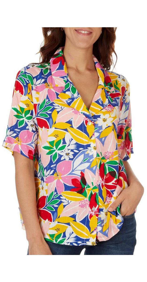 Juniors Tropical Print Button Front Top - Multi | Burkes Outlet