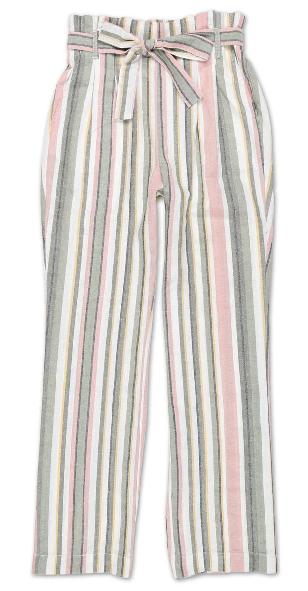 black striped paper bag pants