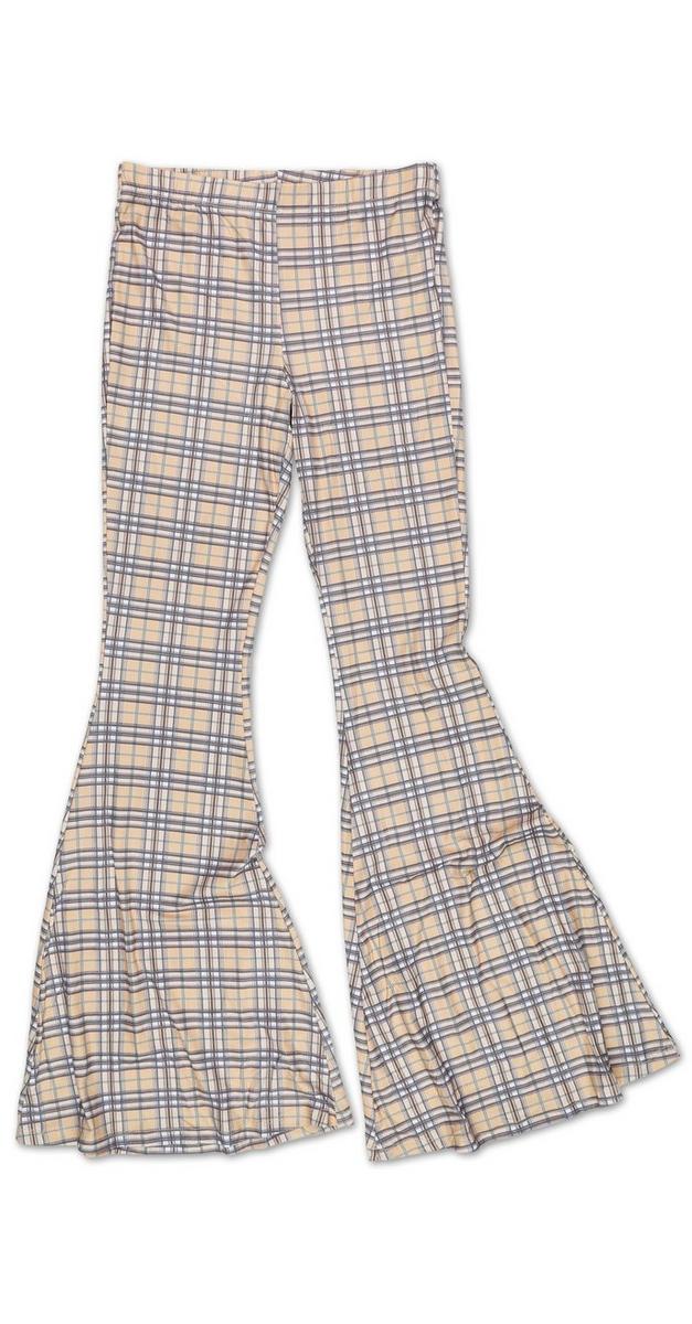 green plaid flare pants