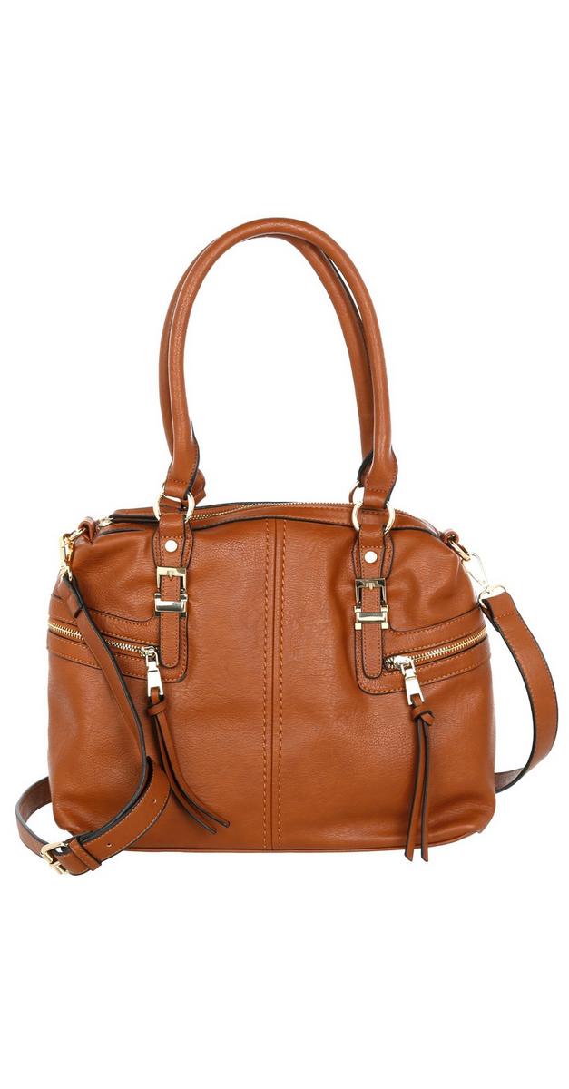 Vegan Leather Satchel - Brown | Burkes Outlet