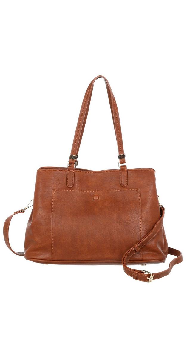 Faux Leather Satchel -Brown | Burkes Outlet