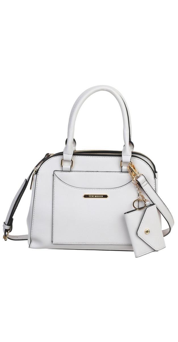 Solid Durable Charlie Vegan Leather Satchel White Burkes Outlet