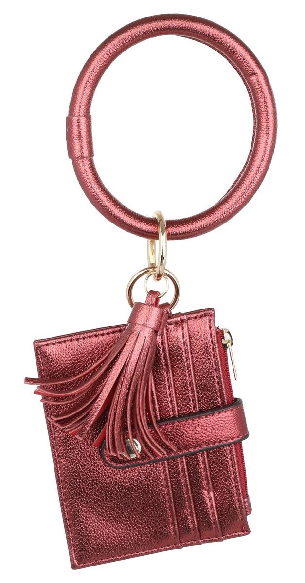 Wrist Keychain With Cardholder Metallic Red Burkes Outlet