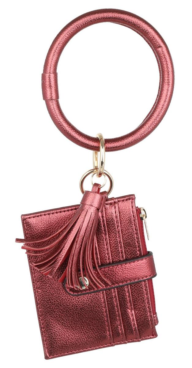 Wrist Keychain With Cardholder - Metallic Red | Burkes Outlet