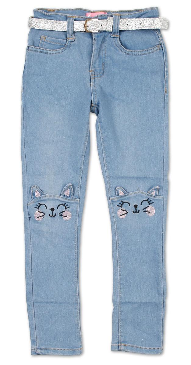 Girls Embroidered Cat Skinny Jeans Light Wash Burkes Outlet