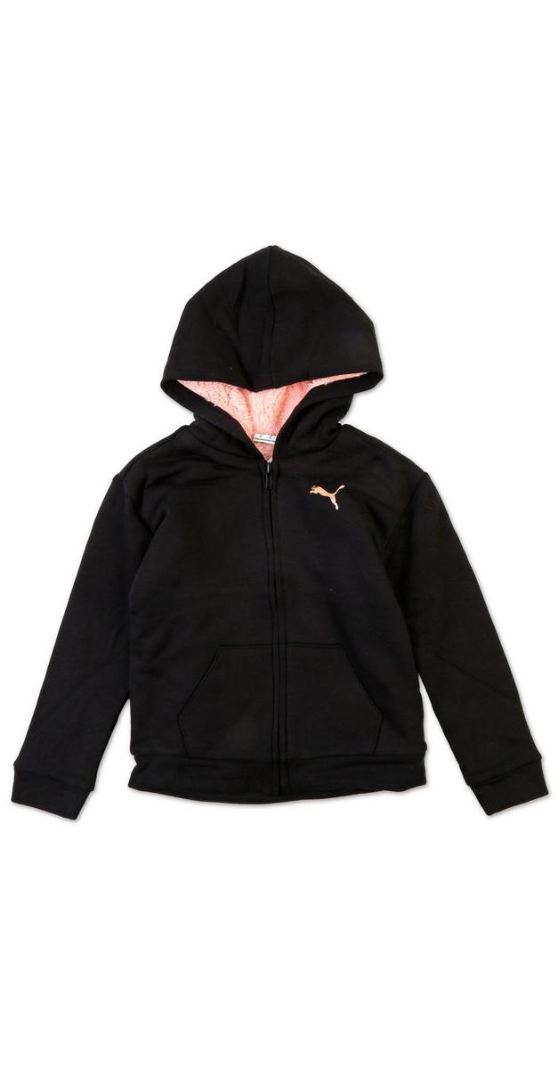 Little Girls Active Fleece Lined Hooded Jacket - Black/Pink | Burkes Outlet