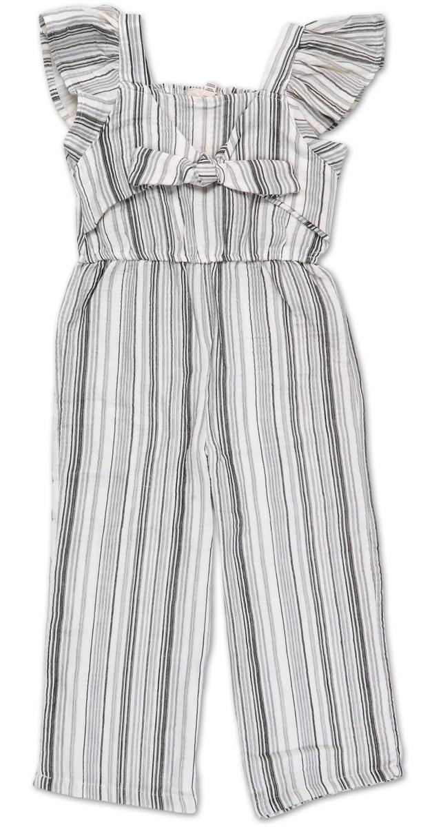 Girls Sleeveless Linen Stripe Jumpsuit Grey Burkes Outlet