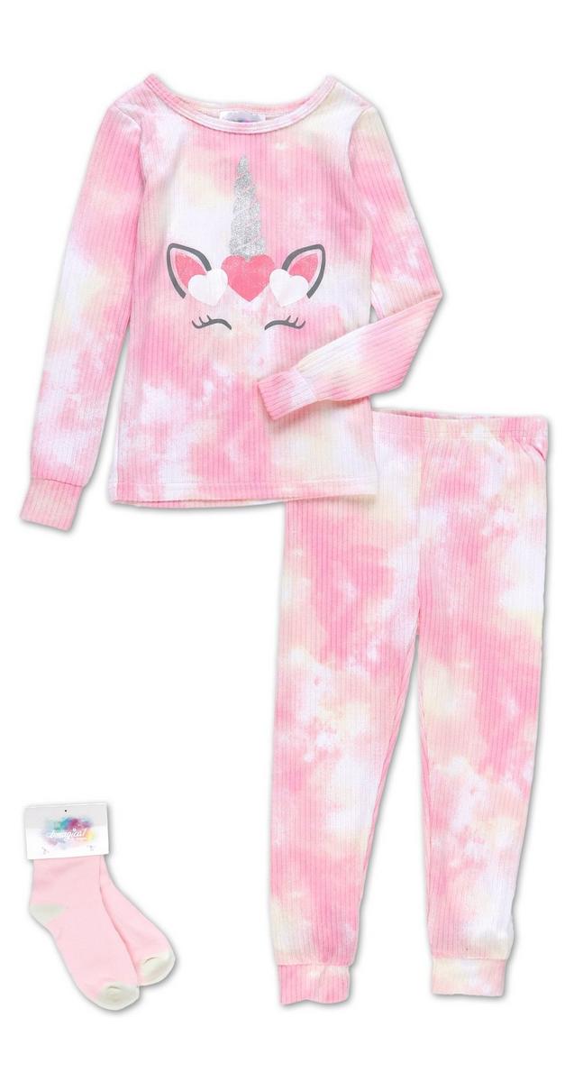 Little Girls 2 Pc Tie-Dye Unicorn Pajama Set - Multi | Burkes Outlet