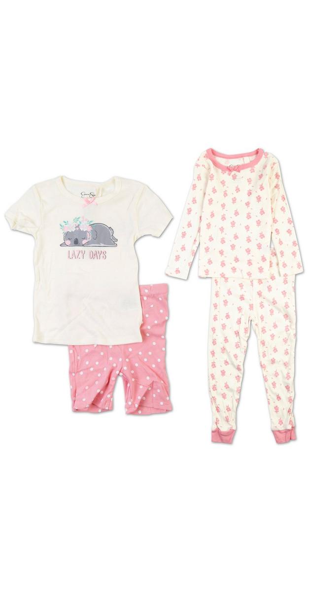 Little Girls 4 Pc Pajama Set - Pink Multi | Burkes Outlet