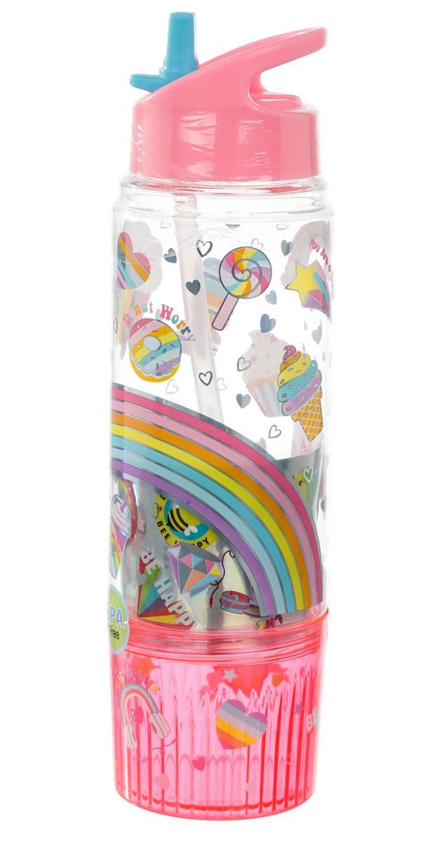 2-in-1 Rainbow Snack Water Bottle - Pink | Burkes Outlet