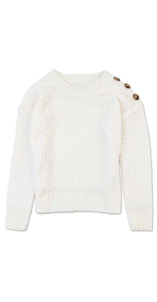 Girls Button Shoulder Knit Sweater - White | Burkes Outlet