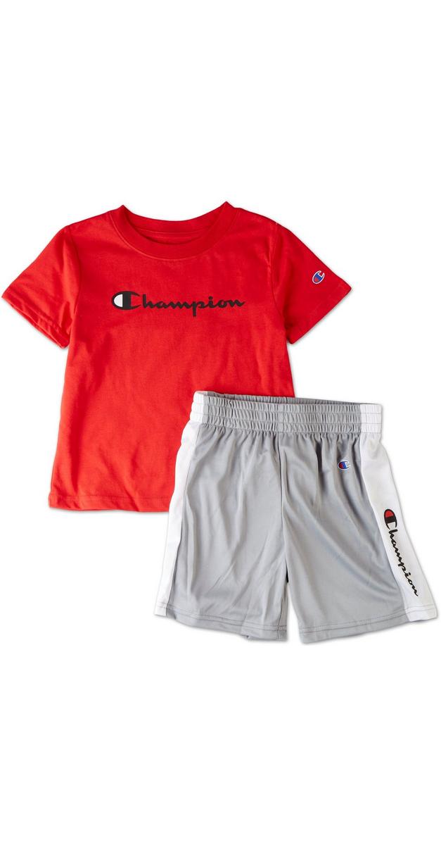 Little Boys Active 2 Pc Logo Shorts Set - Red/Grey | Burkes Outlet