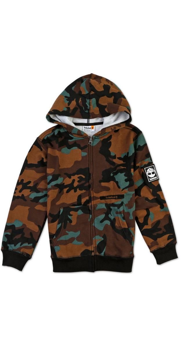 Boys Camo Full Zip Fleece Hoodie Multi Burkes Outlet 5876