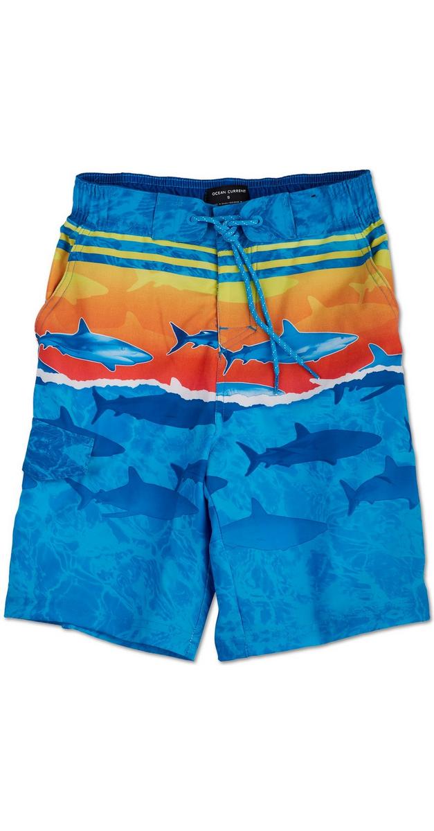 Boys Shark Print Swim Shorts - Blue Multi | Burkes Outlet