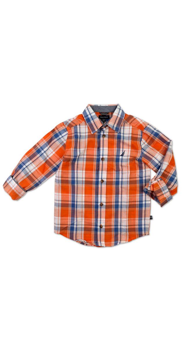 Boys Long Sleeve Plaid Button-Up - Orange | Burkes Outlet