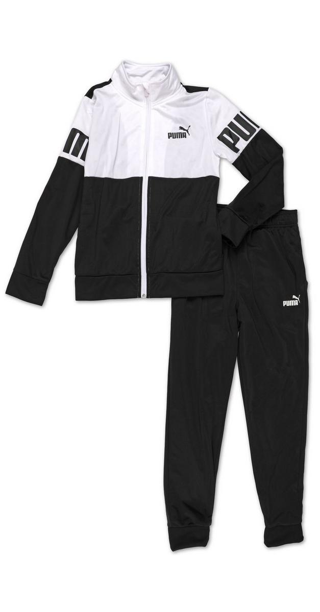 Boys Active 2 Pc Track Suit Pants Set Black/White Burkes Outlet