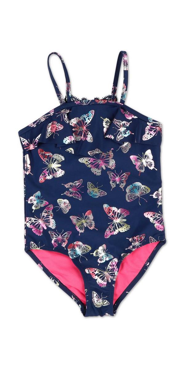 Little Girls One Piece Foil Butterfly Print Swimsuit - Navy | Burkes Outlet