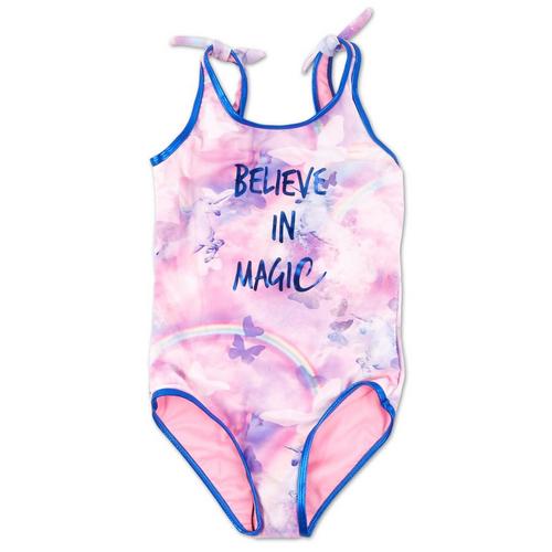 Girls Believe In Magic One Piece Swimsuit Pink Multi Burkes Outlet