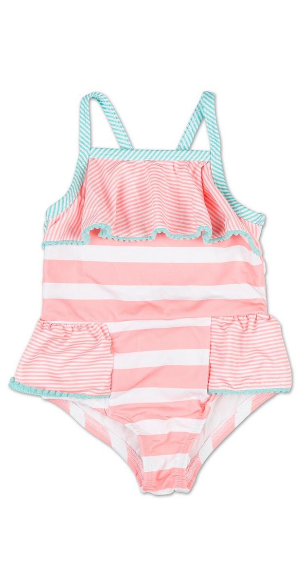 Little Girls One-Piece Stripe Print Swimsuit - Pink | Burkes Outlet