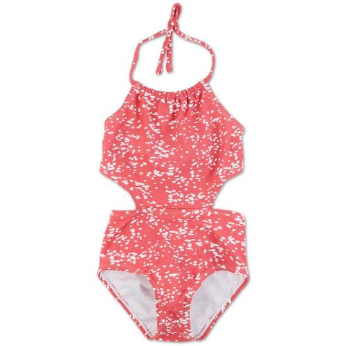 Girls One Piece Speckled Print Swimsuit Pink Burkes Outlet