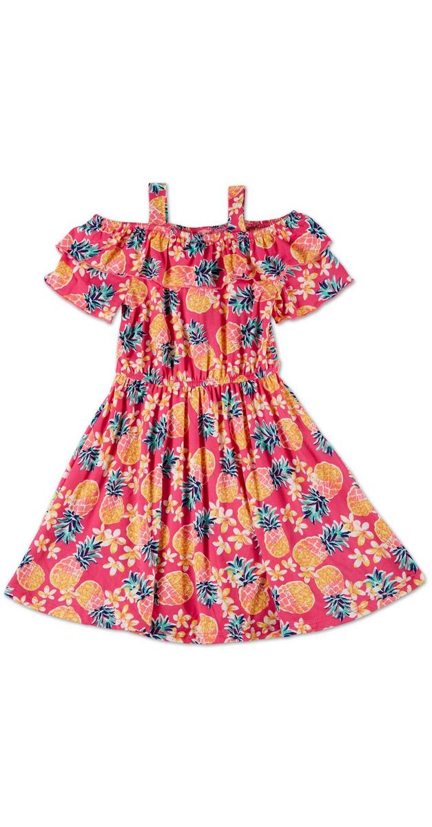 Little Girls Pineapple Print Cold Shoulder Dress - Pink Multi | Burkes ...