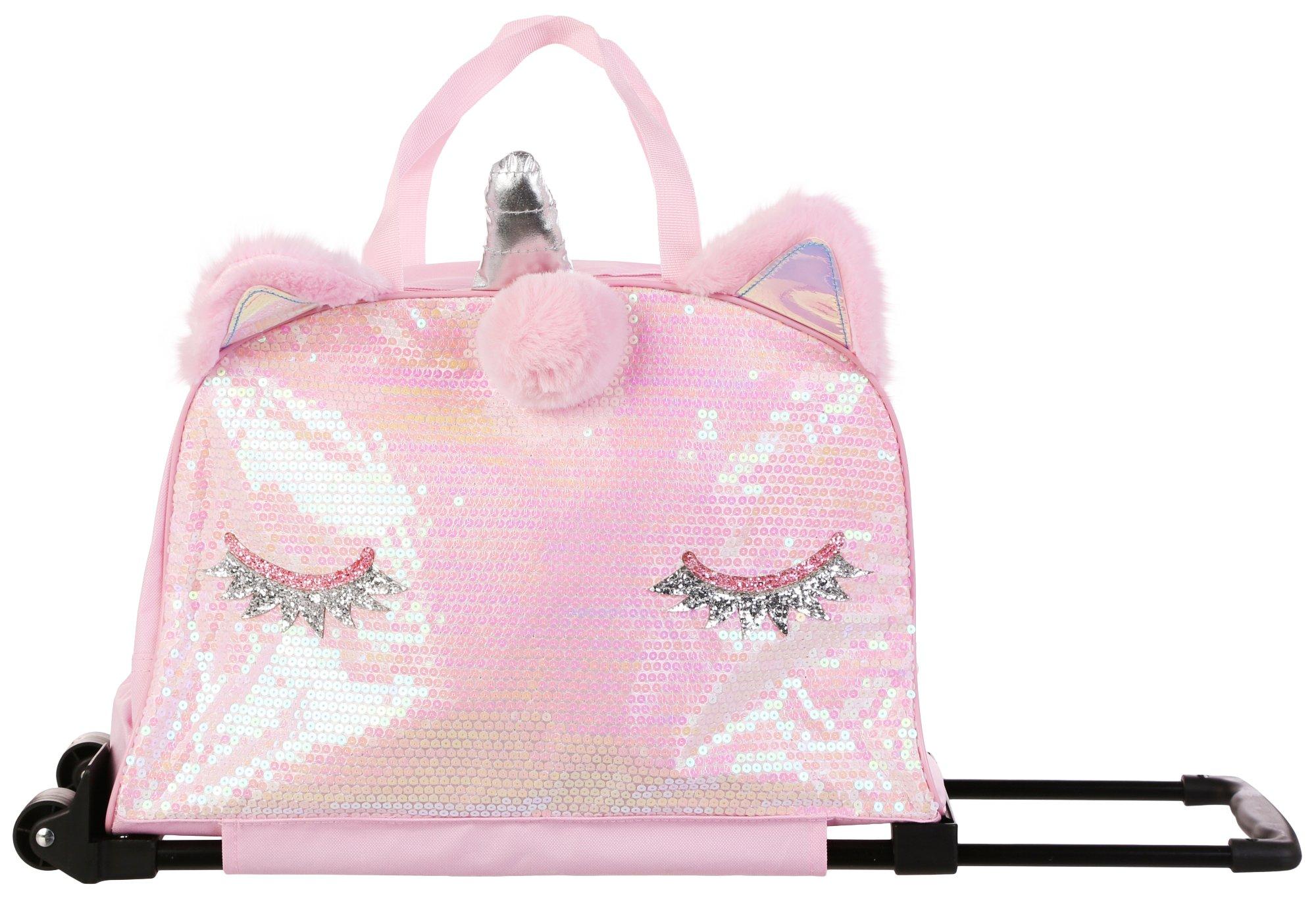 pink duffle bag with wheels