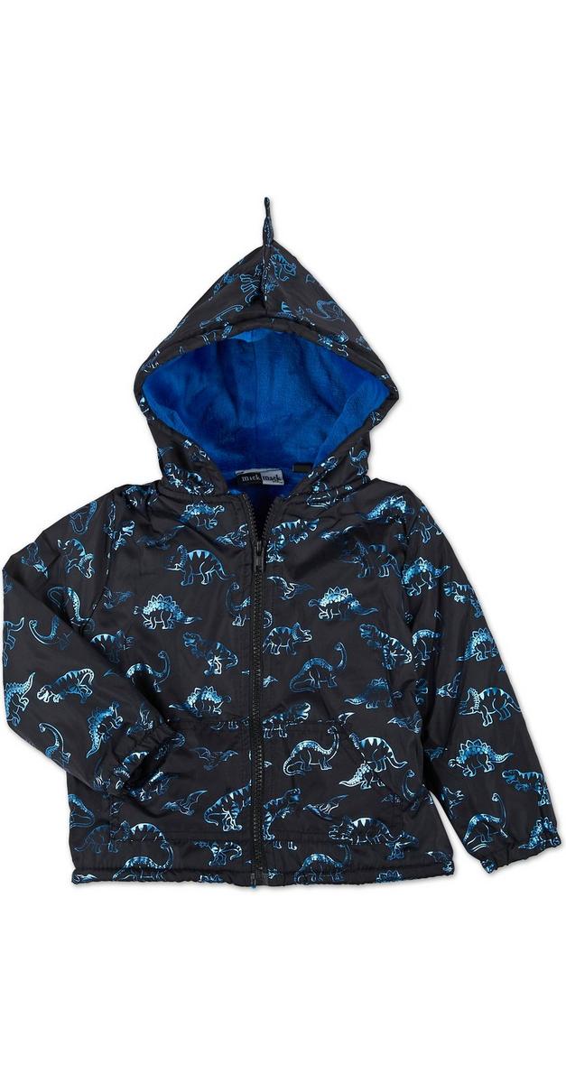 Toddler Boys Foil Dino Fleece Lined Puffer Jacket Black/Blue Burkes