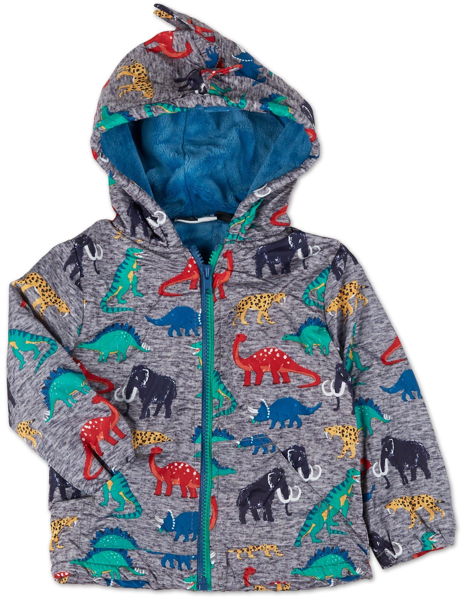 Toddler Boys Dino Print Lightweight Hooded Jacket Grey Multi Burkes   380 8104 0702 04 Yyy