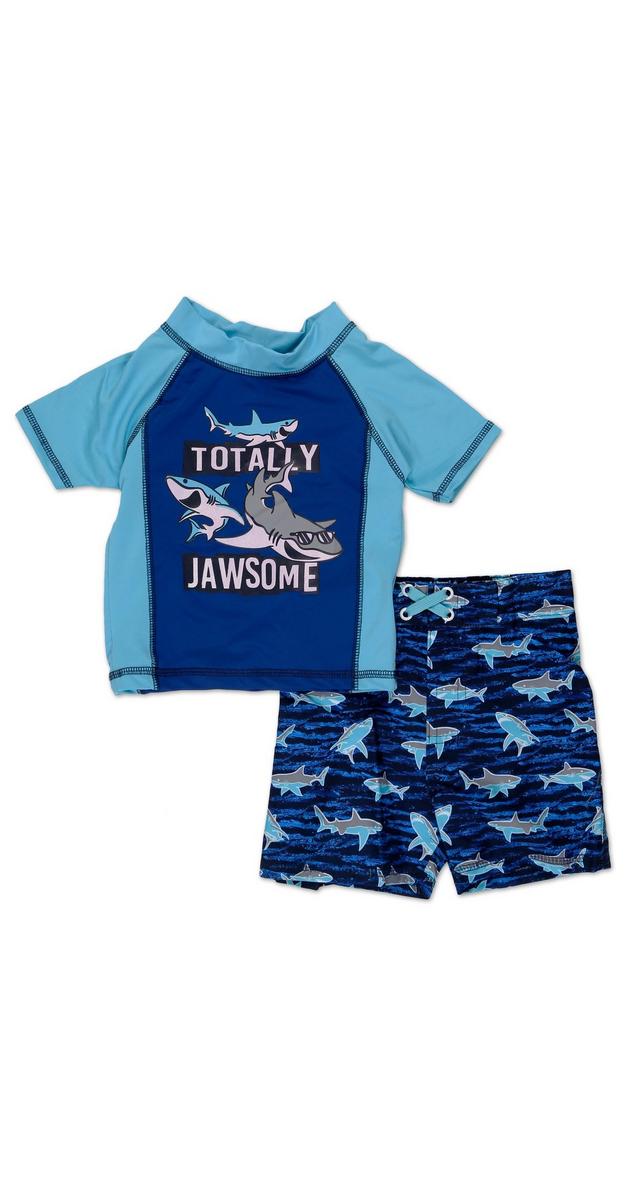 Toddler Boys 2 Pc Shark Swim Short Set Blue Burkes Outlet