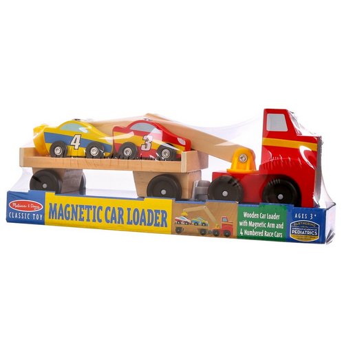 Melissa & Doug Magnetic Car Loader Wood 5pc Truck 4 Race Cars for sale online