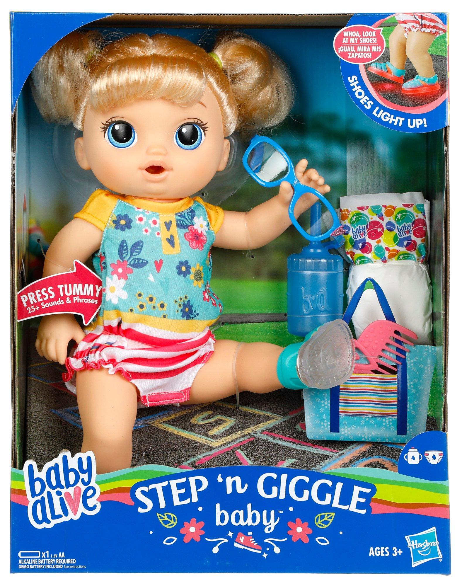 Baby Alive Step 'N Giggle Baby Brown Hair Doll With Light-Up Shoes ...