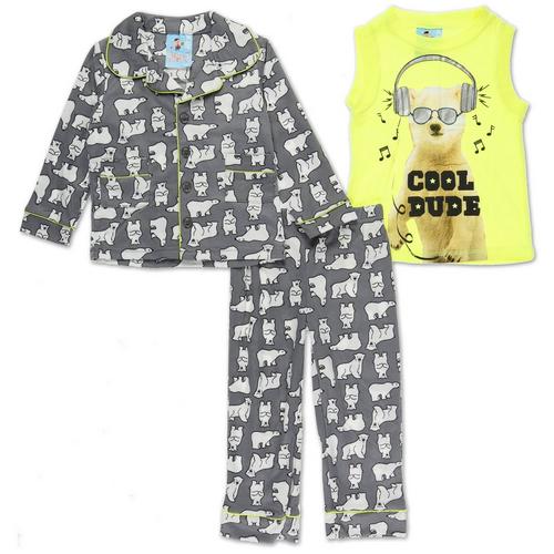 Boys 3 Pc Polar Bear Pajama Ser Grey Lime 2 5t Burkes Outlet