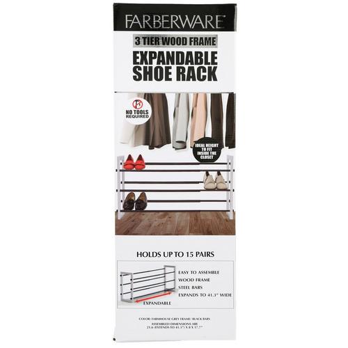 3 Tier Expandable Shoe Rack Grey Black Burkes Outlet