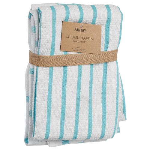 Striped Cotton 3 Pk Kitchen Towels Blue Burkes Outlet