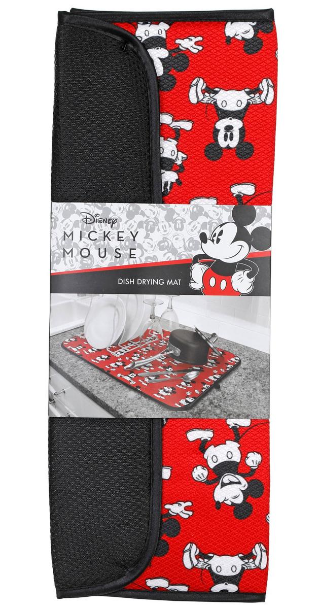 Red Black & White NEW Disney Mickey Mouse Kitchen Dish Drying Mat 16" x 18" 