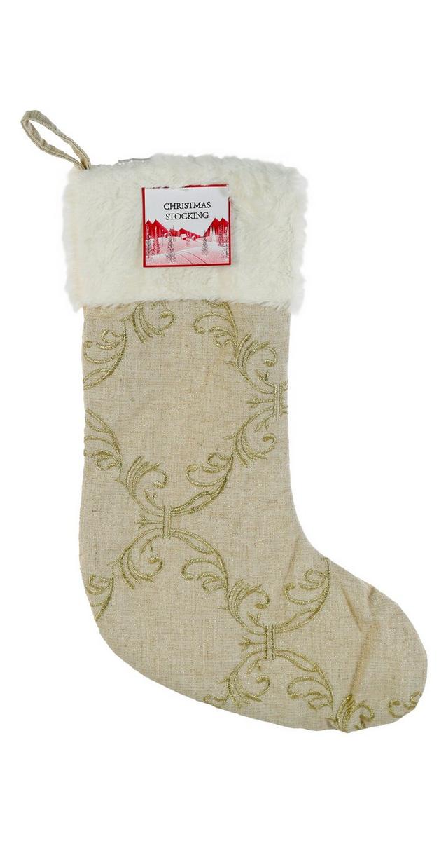 Embroidered Damask Christmas Stocking - Gold | Burkes Outlet