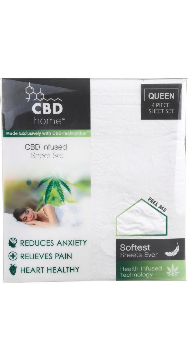 Queen Size 4 Pc CBD Infused Sheets Set White Burkes Outlet