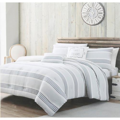 King Size Striped 5 Pc Comforter Set Natural Blue Burkes Outlet