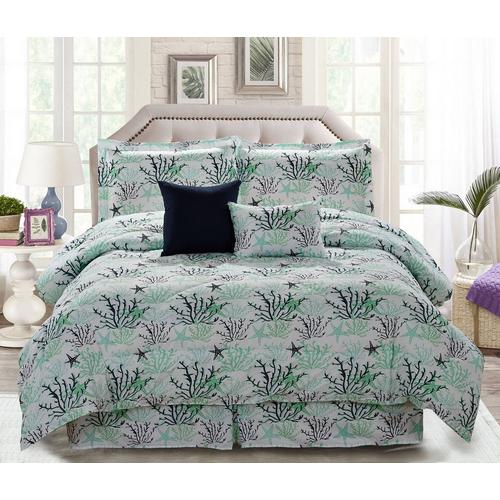 Queen Coral 6 Pc Comforter Set Mint Burkes Outlet