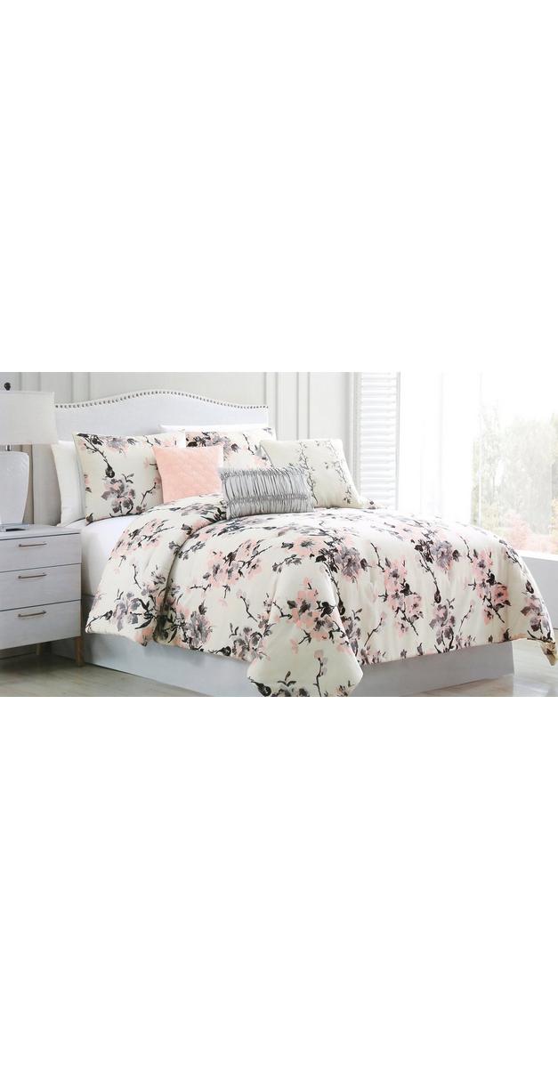 King Size Cherry Blossom 6 Pc Comforter Set - Mauve ...