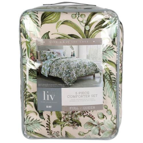 Full Queen Tropical Leila 5 Pc Comforter Set Green Multi