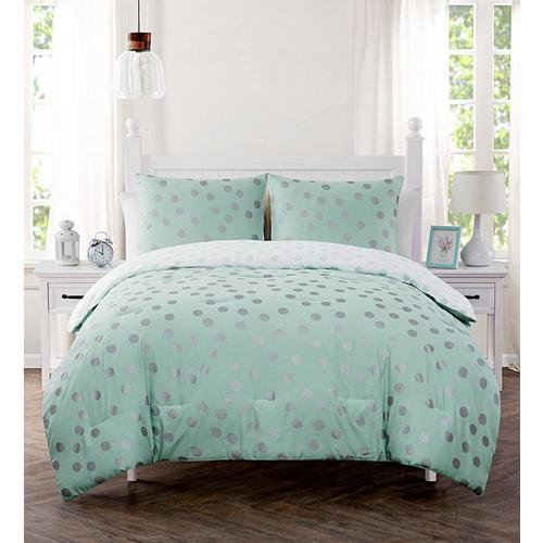 Full 3 Pc Reversible Dotty Comforter Set Mint Multi Burkes Outlet