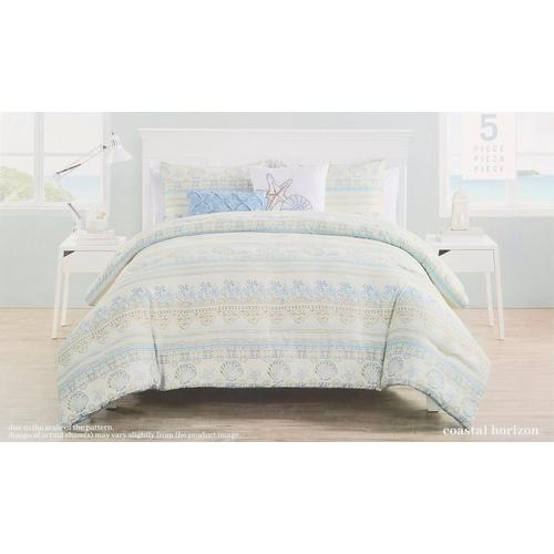 Twin Xl Size 4 Pc Coastal Horizon Comforter Set Blue Burkes Outlet