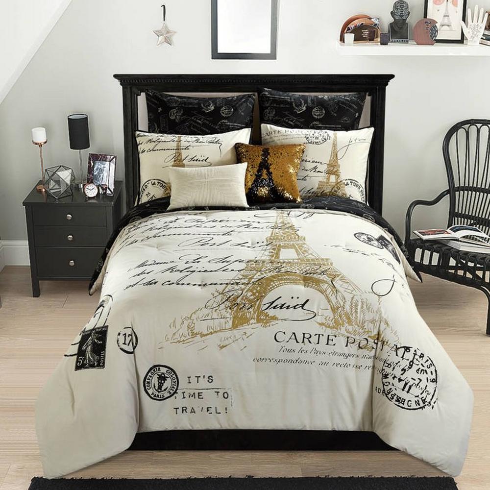 Queen 5 Pc Reversible Paris Comforter Set Gold Multi Burkes Outlet