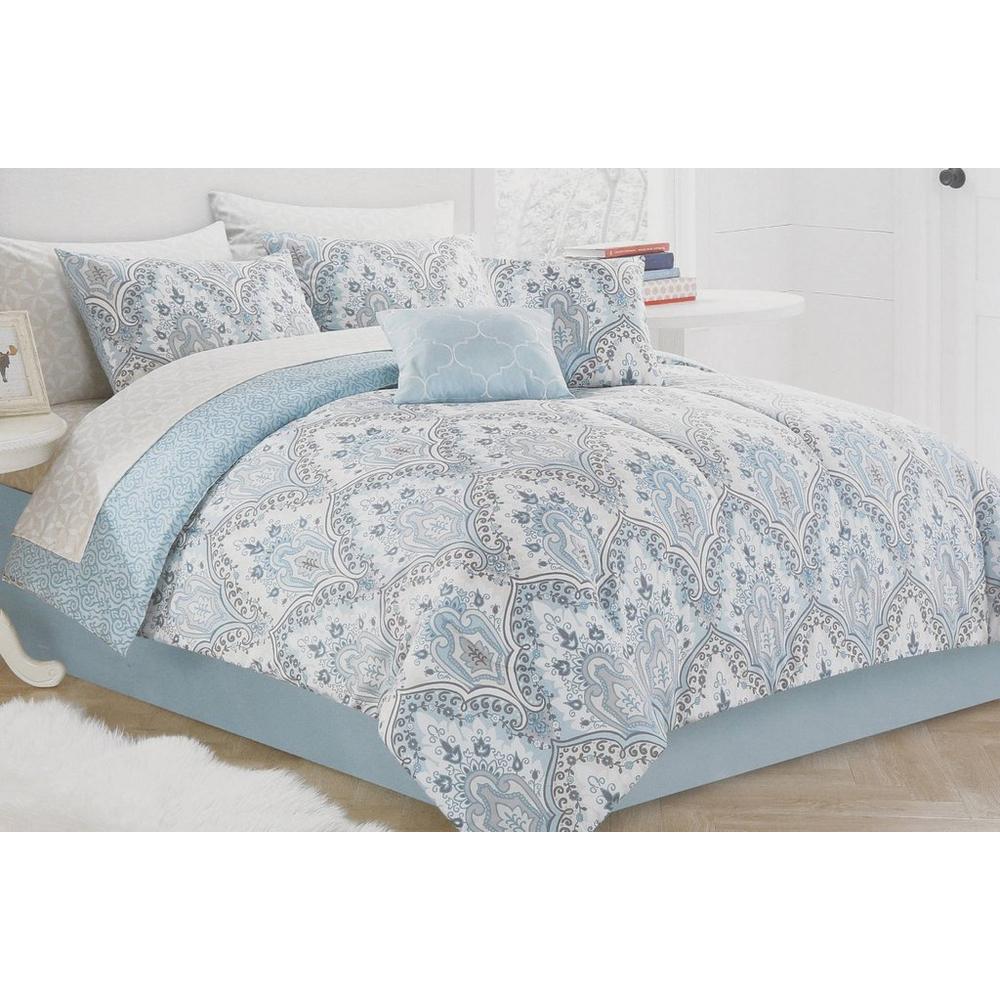 Queen 10 Pc Roma Paisley Comforter Set Blue Multi Burkes Outlet