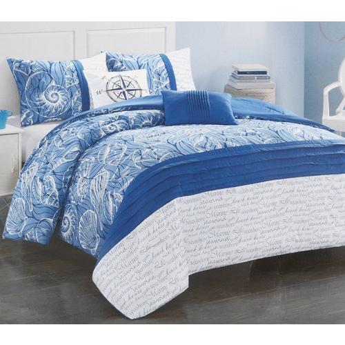 Queen Nautical 5 Pc Comforter Set Blue Burkes Outlet