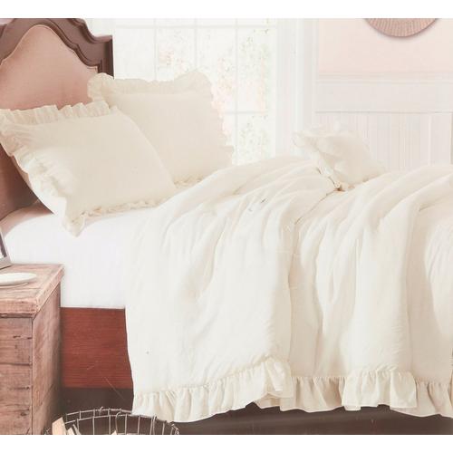 Queen Size Pre Washed Ruffle 4 Pc Comforter Set Cream Burkes