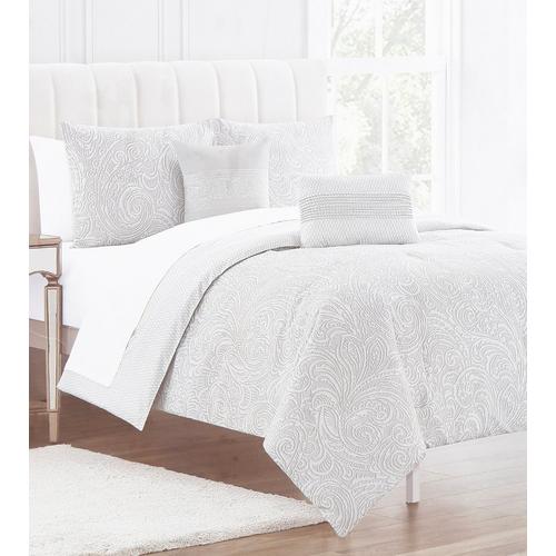 Full Queen Size 5 Pc Paisley Print Comforter Set Grey Burkes