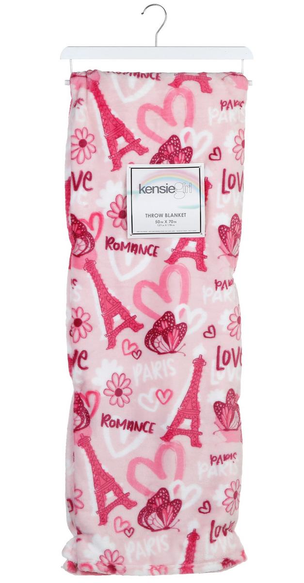 50x70 Paris Butterfly Print Throw Blanket - Pink-Pink-4199103951164   | Burkes Outlet